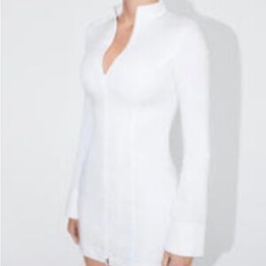 White Long-Sleeve Zip Up Mini Dress